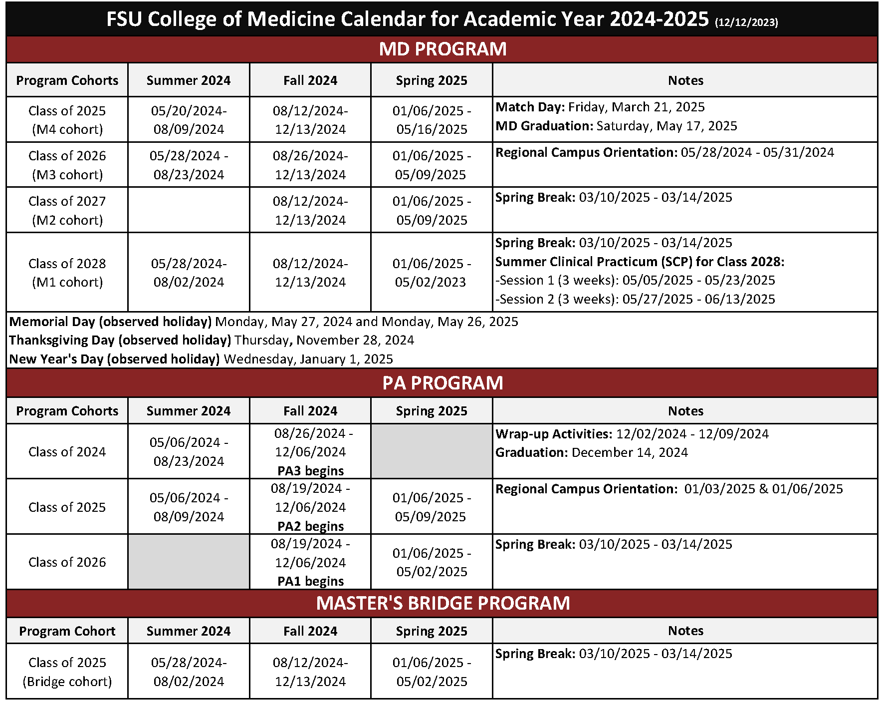 _Preview Calendar Next AY20252025 College of Medicine